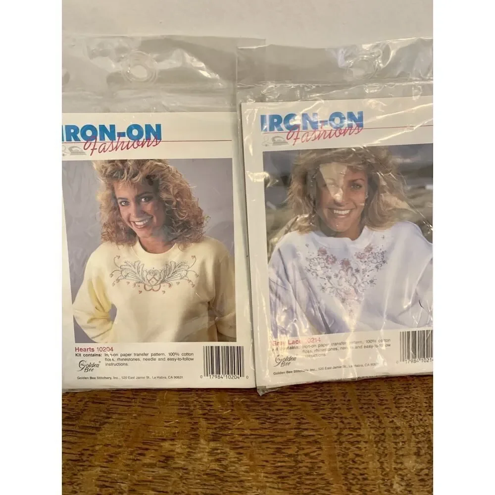 Iron-On to Stitch SET 2 Hearts 10214 Grey Lace 10206 Flora 10203 CrossStitch KIT